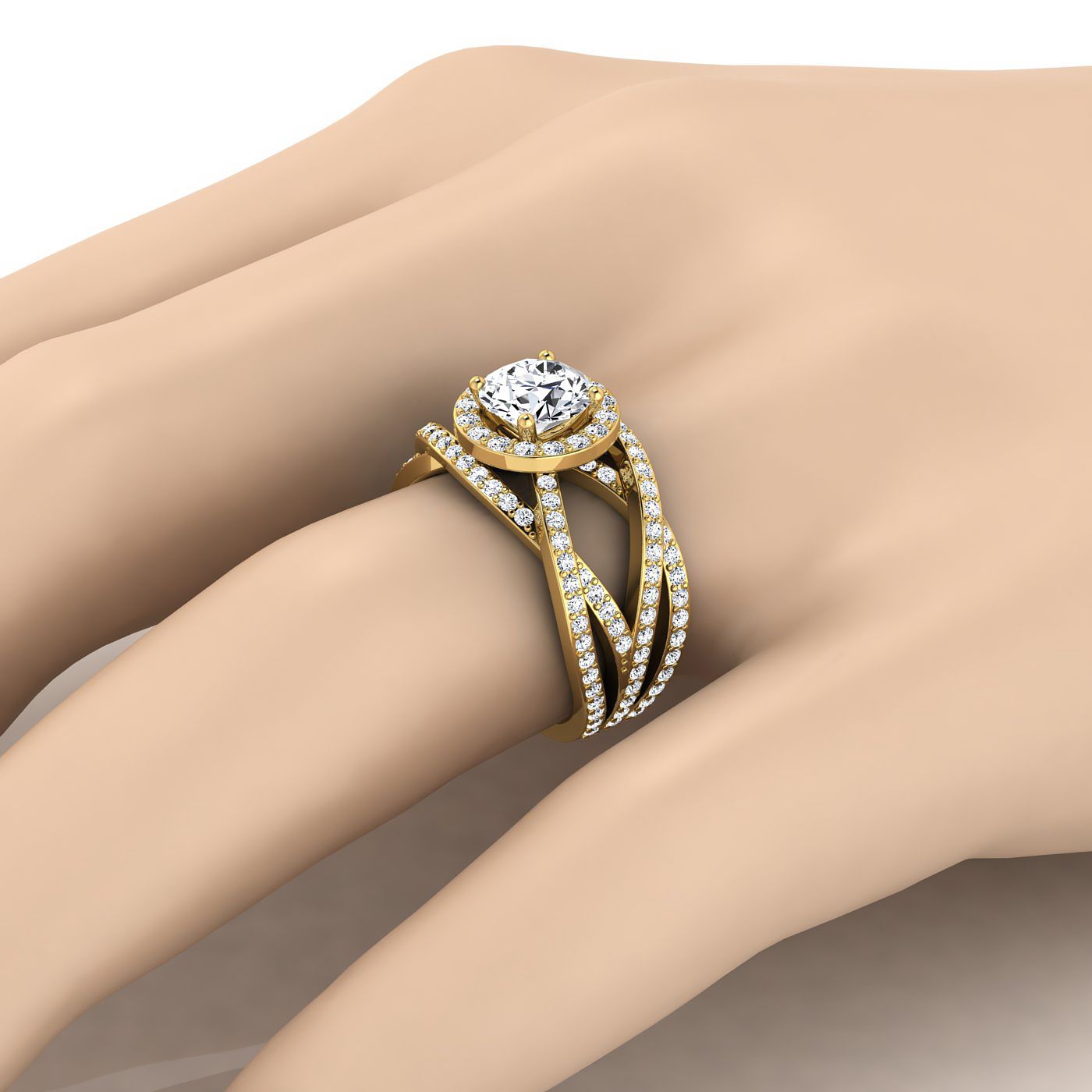 Rosina open intertwined pavé row engagement ring in 18K yellow gold with round lab diamond — RockHer