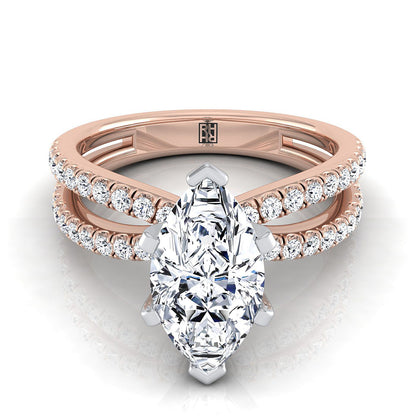 Two Row Pavé Split Shank Marquise, in 14K Rose Gold, pave setting | RockHer