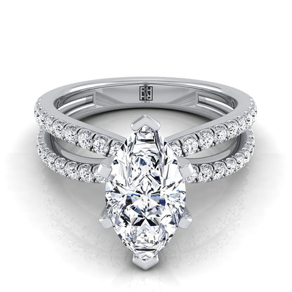 Carole Select Two Row Pavé Split Shank Marquise Lab Diamond Engagement Ring in 18K White Gold | RockHer