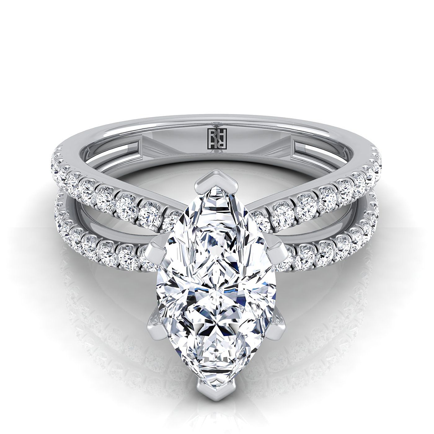 Carole Select Two Row Pavé Split Shank Marquise Lab Diamond Engagement Ring in Platinum | RockHer