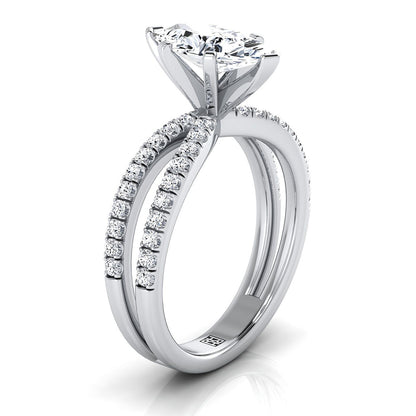 Carole Select Two Row Pavé Split Shank Marquise Lab Diamond Engagement Ring in 18K White Gold | RockHer