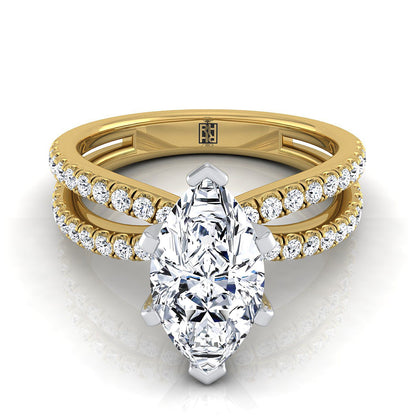 Two Row Pavé Split Shank Marquise, in 18K Yellow Gold | RockHer