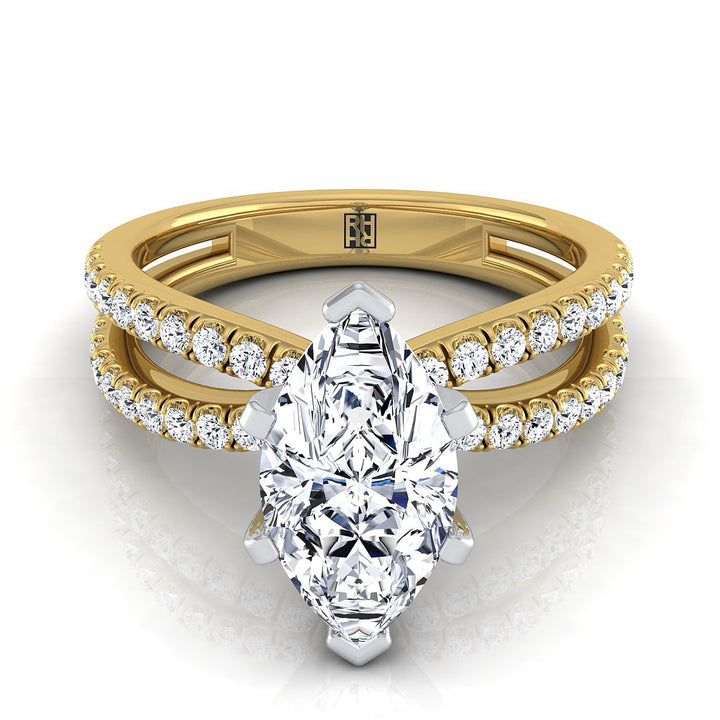 Two Row Pavé Split Shank Marquise, in 18K Yellow Gold | RockHer