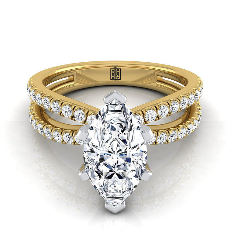 The Carole Two Row Pavé Split Shank Marquise Engagement Ring Setting in 18K Yellow Gold