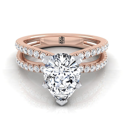 Two Row Pavé Split Shank Pear Shape, in 14K Rose Gold, pave setting | RockHer