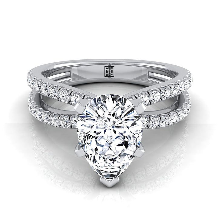 Two Row Pavé Split Shank Pear Shape, in Platinum | RockHer
