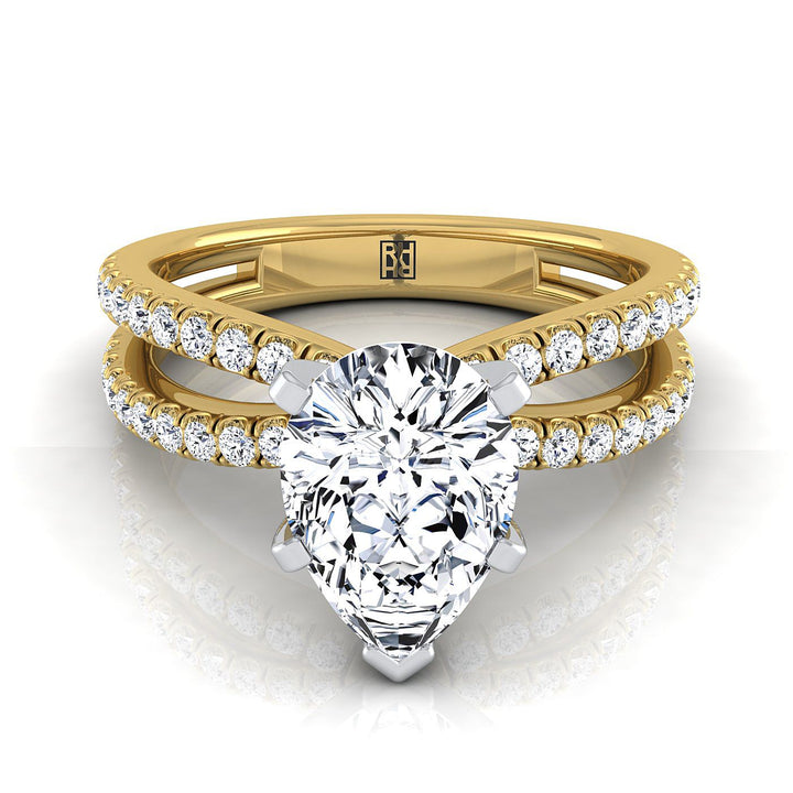 Two Row Pavé Split Shank Pear Shape, in 18K Yellow Gold | RockHer