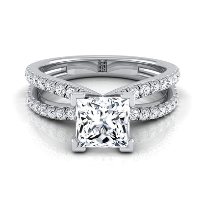 Two Row Pavé Split Shank Princess, in Platinum | RockHer