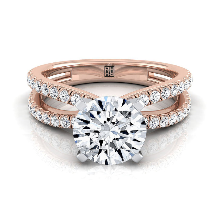 Round Brilliant, Two Row Pavé Split Shank, in 14K Rose Gold, pave setting | RockHer