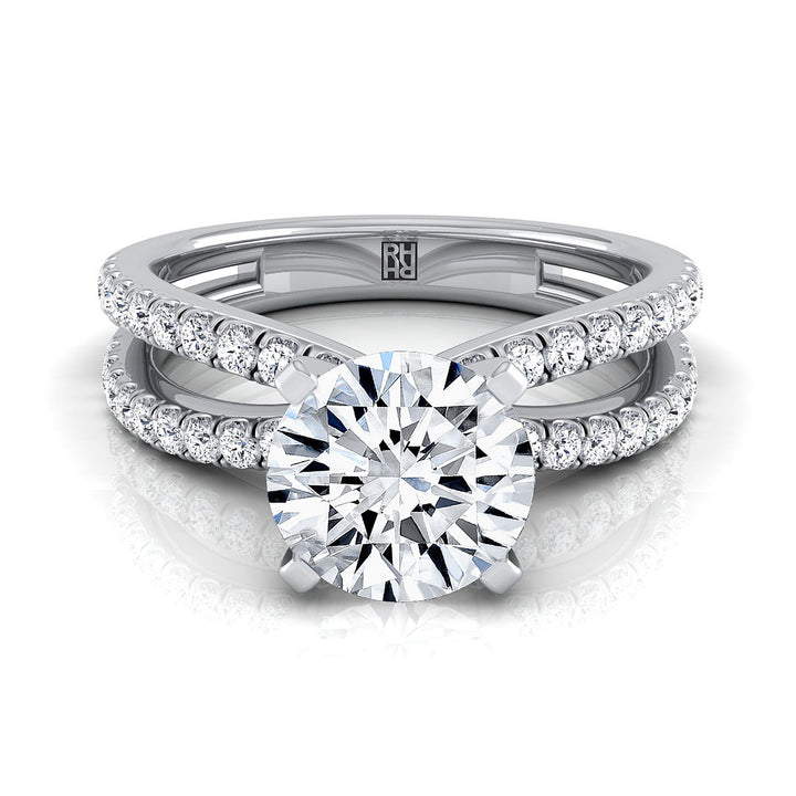 Round Brilliant, Two Row Pavé Split Shank, in 18K White Gold | RockHer