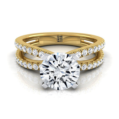 Round Brilliant, Two Row Pavé Split Shank, in 18K Yellow Gold | RockHer