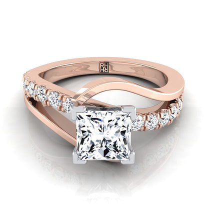 Bypass Pavé Swirl Princess, in 14K Rose Gold, prong setting | RockHer