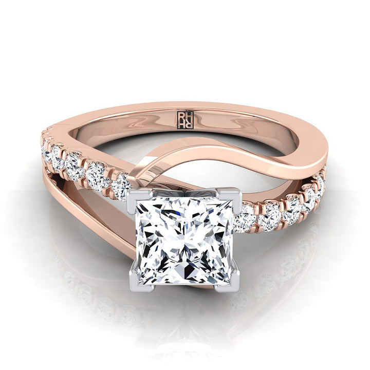 Bypass Pavé Swirl Princess, in 14K Rose Gold, prong setting | RockHer