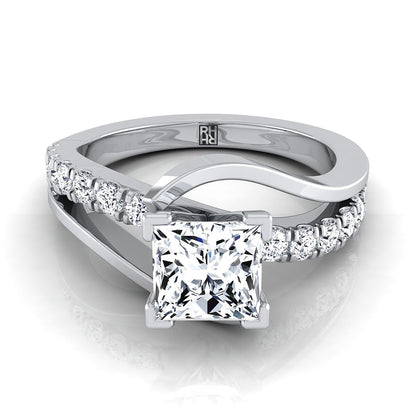 Tatyana Select Bypass Pavé Swirl Princess Cut Lab Diamond Engagement Ring in 18K White Gold | RockHer