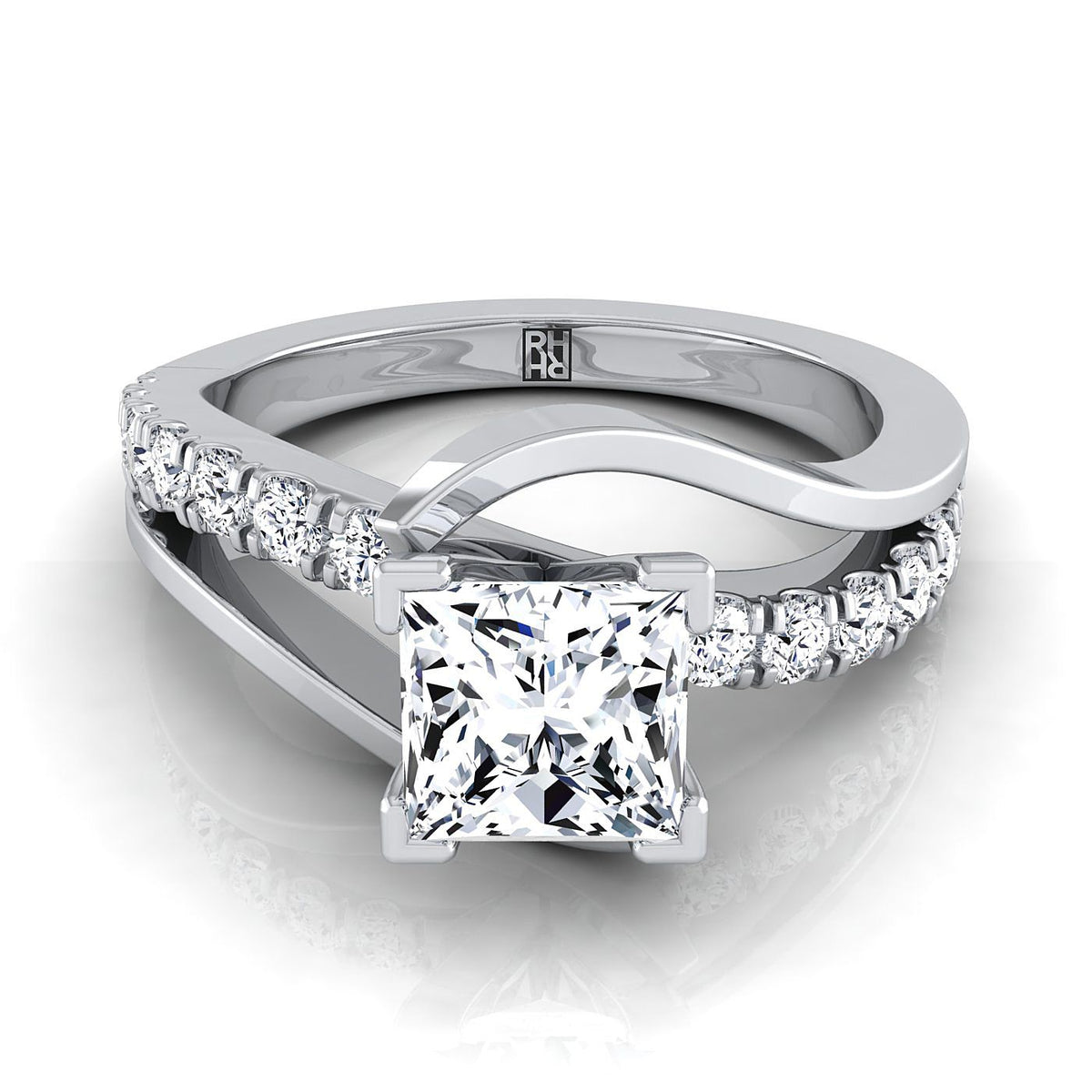Tatyana Select Bypass Pavé Swirl Solitaire Princess Cut Lab Diamond Engagement Ring in Platinum | RockHer