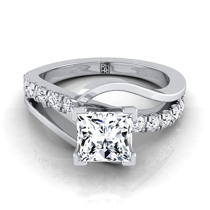 Tatyana Select Bypass Pavé Swirl Solitaire Princess Cut Lab Diamond Engagement Ring in Platinum | RockHer