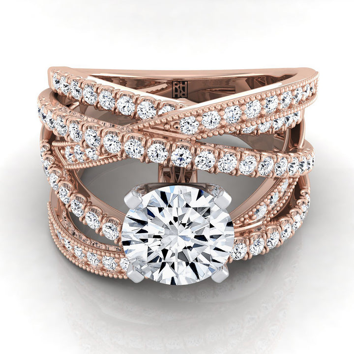 Round Brilliant, Multi-Layer Interweave Pavé, in 14K Rose Gold, prong setting | RockHer