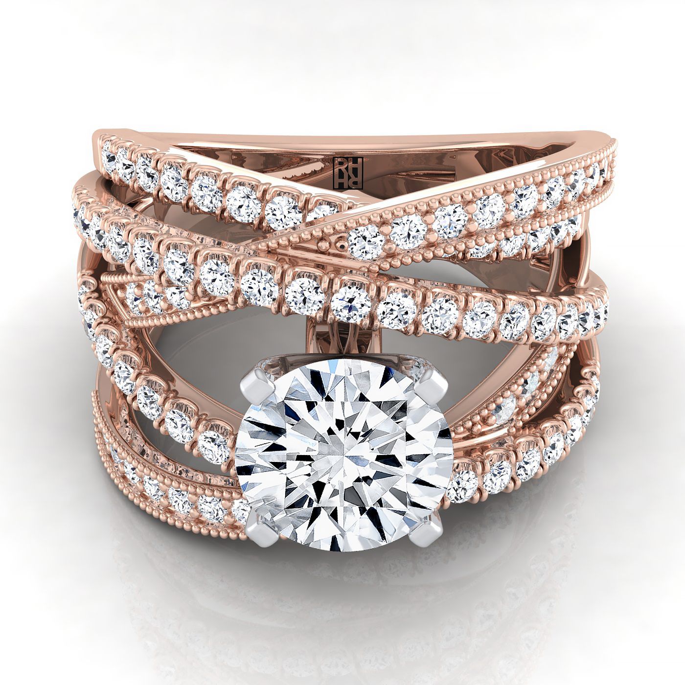 Violetta Select Multi Layer Interweave Pavé Round Lab Diamond Engagement Ring in 14K Rose Gold | RockHer