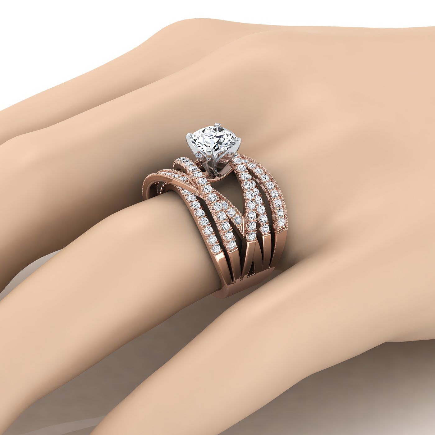 The Violetta engagement ring setting, select multi layer interweave pavé, round, 14K Rose Gold | RockHer