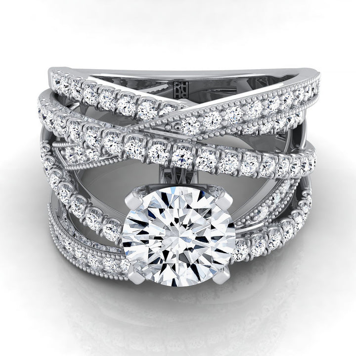 Round Brilliant, Multi-Layer Interweave Pavé, in 18K White Gold – view 8 | RockHer
