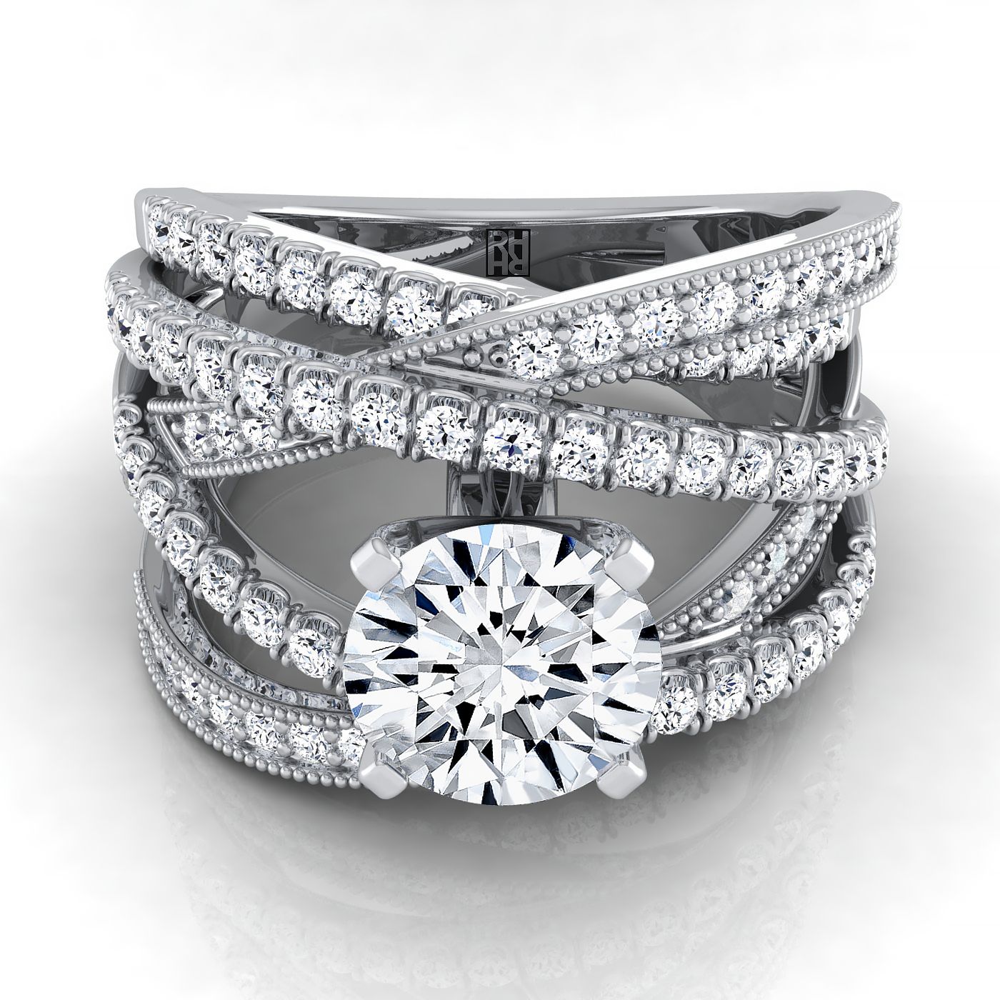 Violetta Select multi-layer interweave pavé round ring in 14K White Gold — view — RockHer