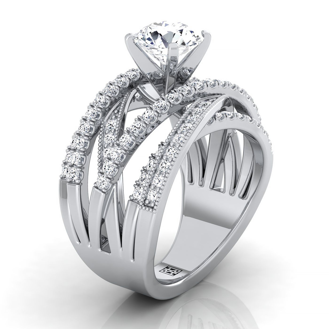 Violetta Select Multi Layer Interweave Pavé Solitaire Round Lab Diamond Engagement Ring in 18K White Gold | RockHer