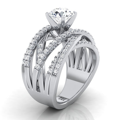 Violetta Select Multi Layer Interweave Pavé Solitaire Round Lab Diamond Engagement Ring in 18K White Gold | RockHer