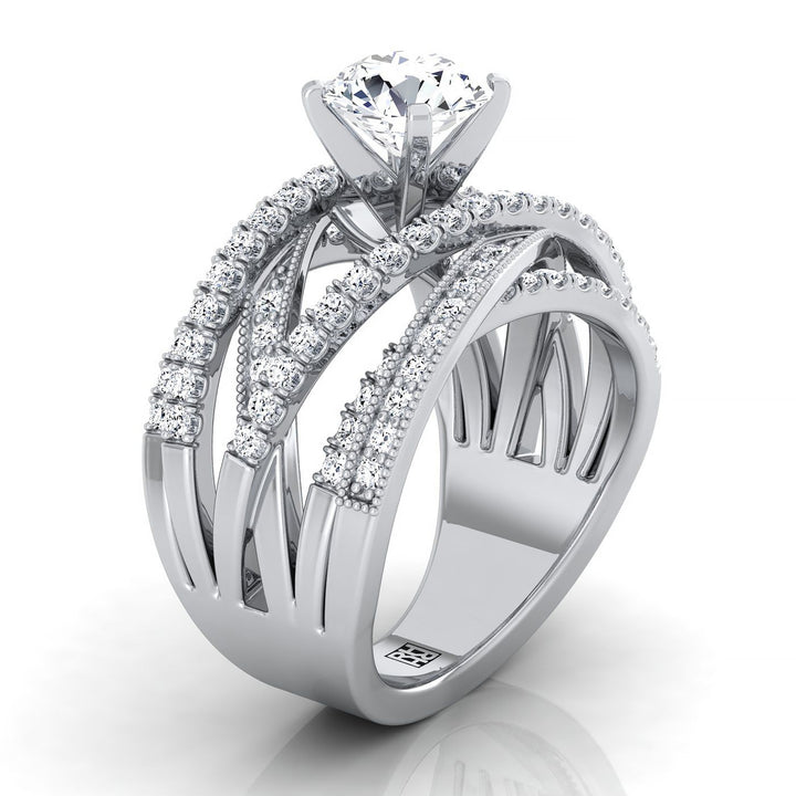Violetta Select Multi Layer Interweave Pavé Solitaire Round Lab Diamond Engagement Ring in Platinum | RockHer