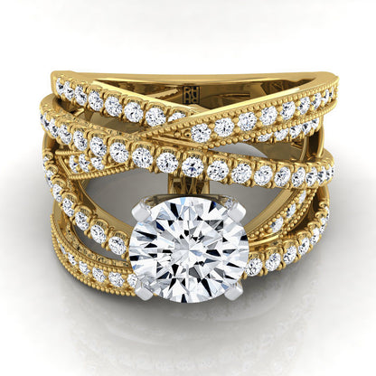 Round Brilliant, Multi-Layer Interweave Pavé, in 18K Yellow Gold | RockHer