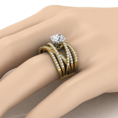 Violetta Select Multi Layer Interweave Pavé Round Lab Diamond Engagement Ring in 18K Yellow Gold | RockHer