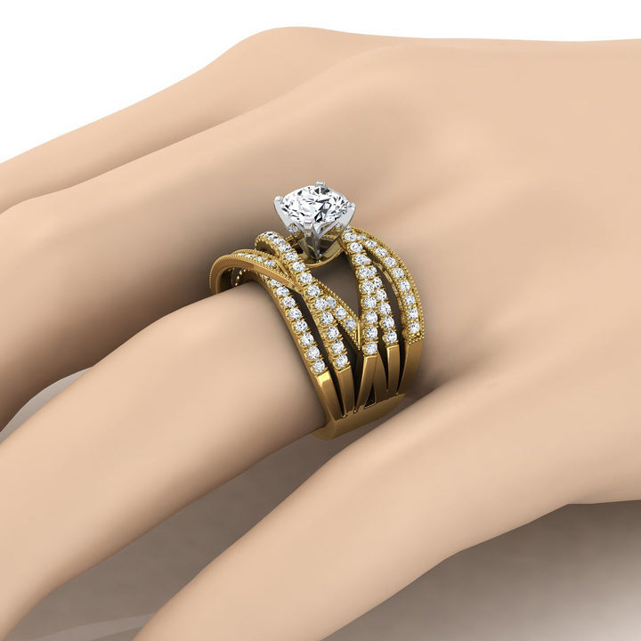 Violetta Select Multi Layer Interweave Pavé Round Lab Diamond Engagement Ring in 18K Yellow Gold | RockHer