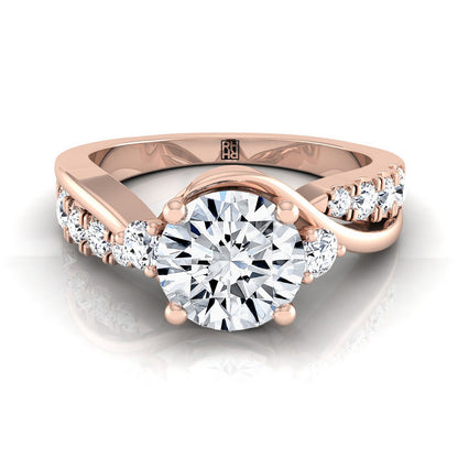Round Brilliant, Twisted Three Stone Round, in 14K Rose Gold, prong setting | RockHer