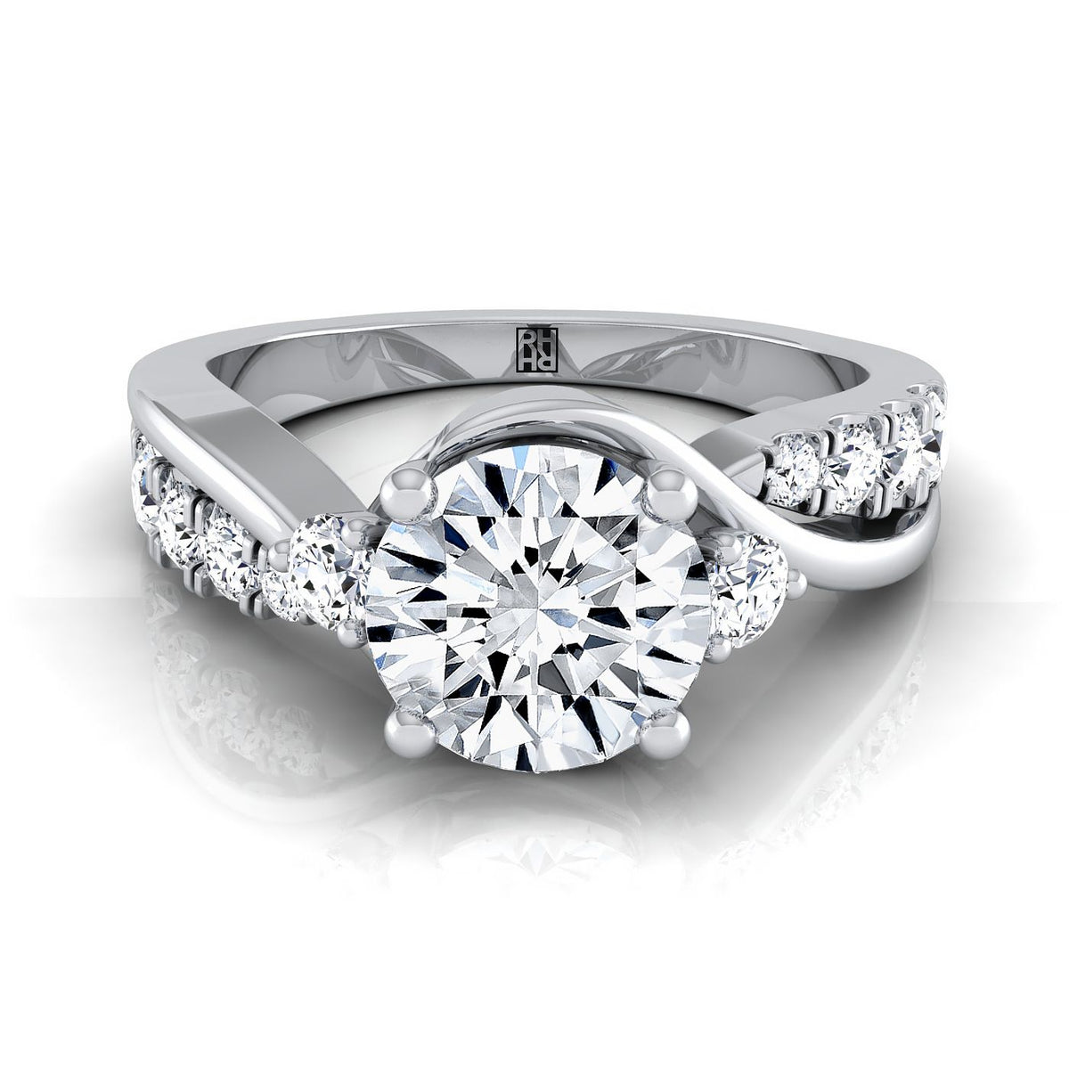 Alice Select Twisted Three Stone Round Lab Diamond Engagement Ring in 18K White Gold | RockHer