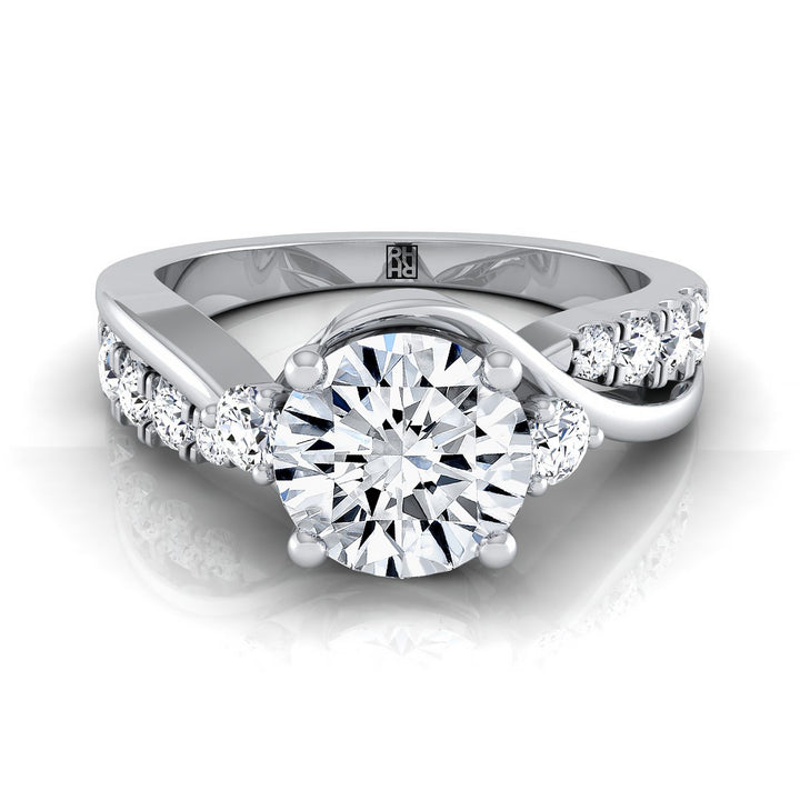 Alice twisted three stone engagement ring in 18K white gold with round lab diamond — RockHer