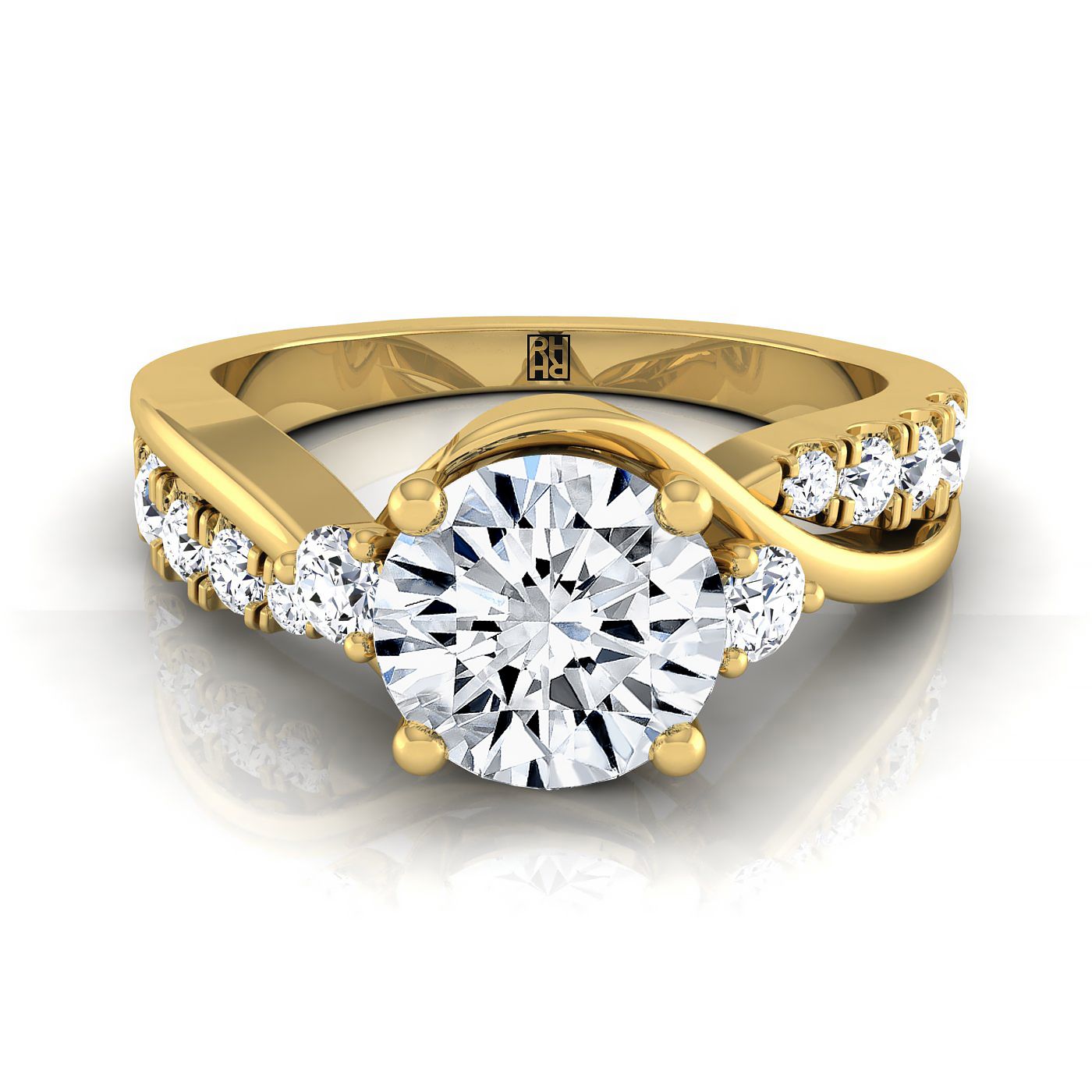 Alice Select Twisted Three Stone Round Lab Diamond Engagement Ring in 18K Yellow Gold | RockHer