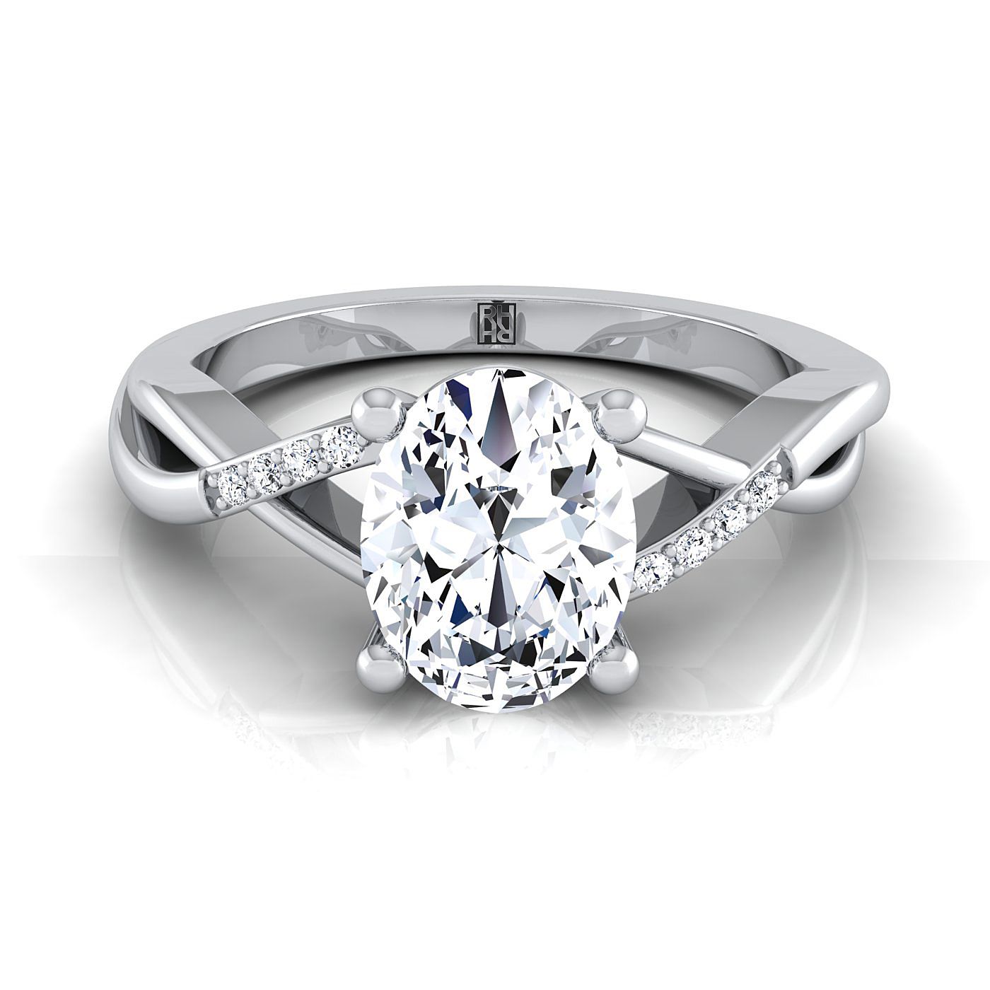 18K White Gold Oval Diamond Criss Cross Twist Engagement Ring
