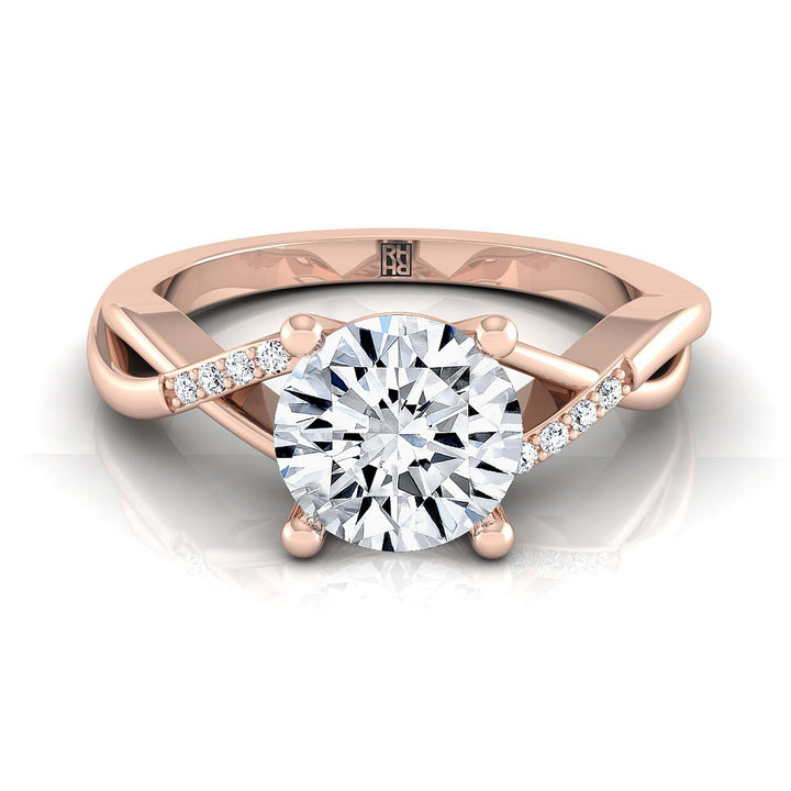 Round Brilliant, Criss Cross Bypass Twist, in 14K Rose Gold, prong setting | RockHer