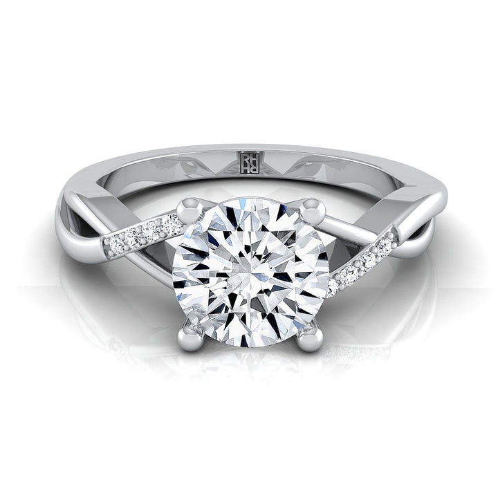 Round Brilliant, Criss Cross Bypass Twist, in 18K White Gold | RockHer