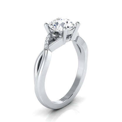 Round Brilliant, Criss Cross Bypass Twist, in 18K White Gold – side profile | RockHer