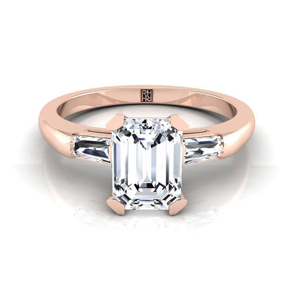 Caroline Select Three Stone Emerald Cut Lab Diamond Engagement Ring in 14K Rose Gold | RockHer