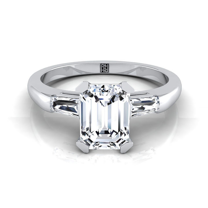 European Cut, Tapered Baguette Three Stone Emerald, in Platinum – view 8 | RockHer