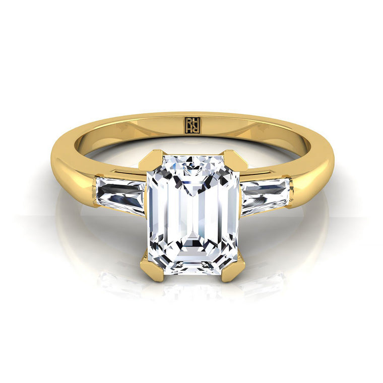 The Caroline Select Three Stone Emerald Cut Lab Diamond Engagement Ring in 18K Yellow Gold