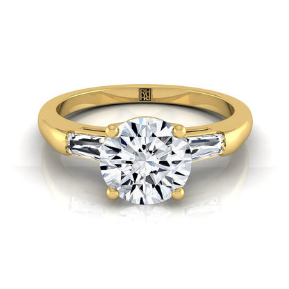 Round Brilliant, Tapered Baguette Three Stone Round, in 18K Yellow Gold | RockHer