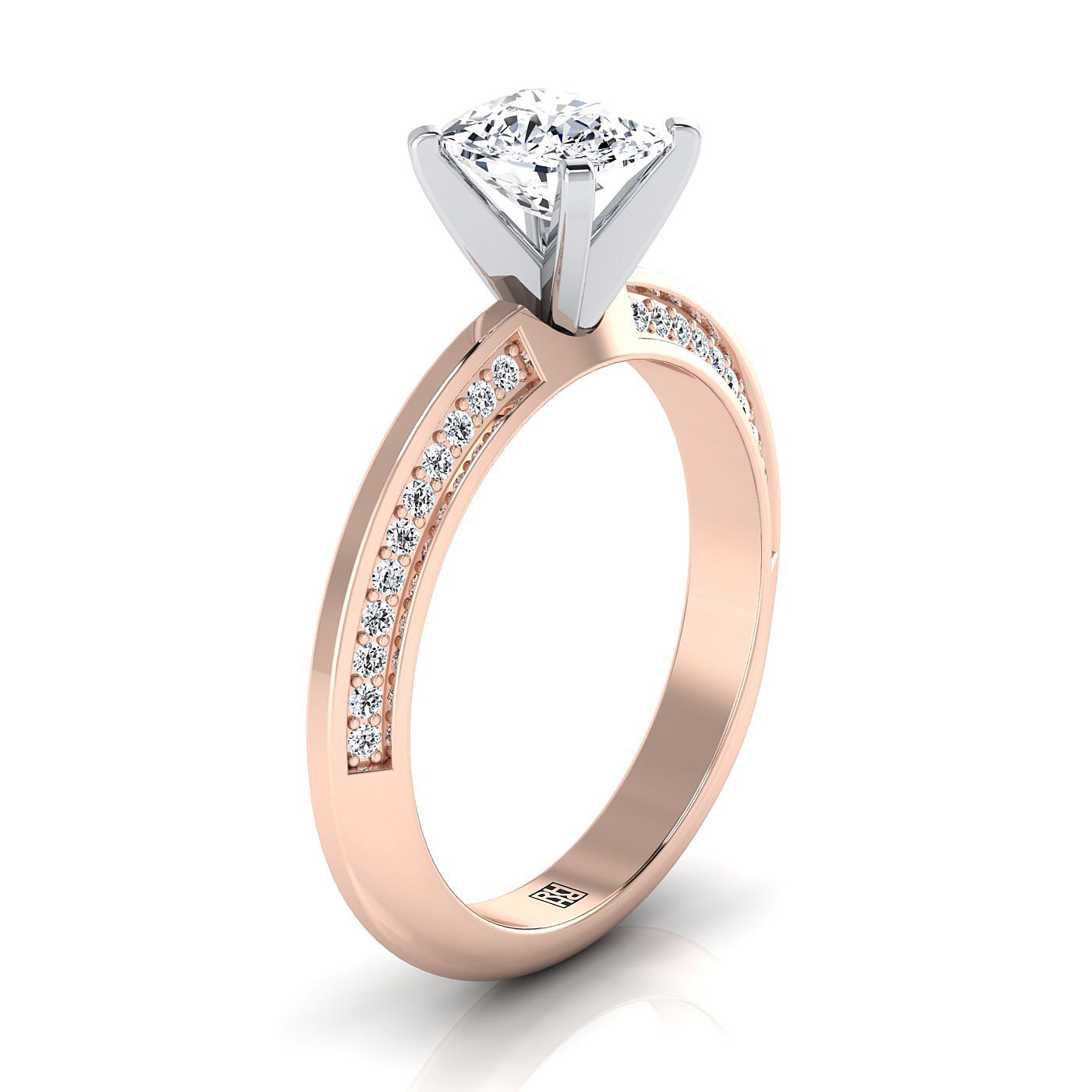 Select Knife Edge Pavé Cut styling on The Clover cushion engagement ring setting | RockHer