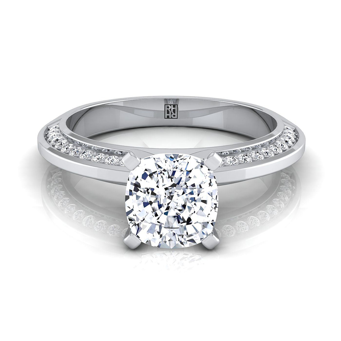 Clover Select Knife Edge Pavé Cushion Cut Lab Diamond Engagement Ring in 18K White Gold | RockHer