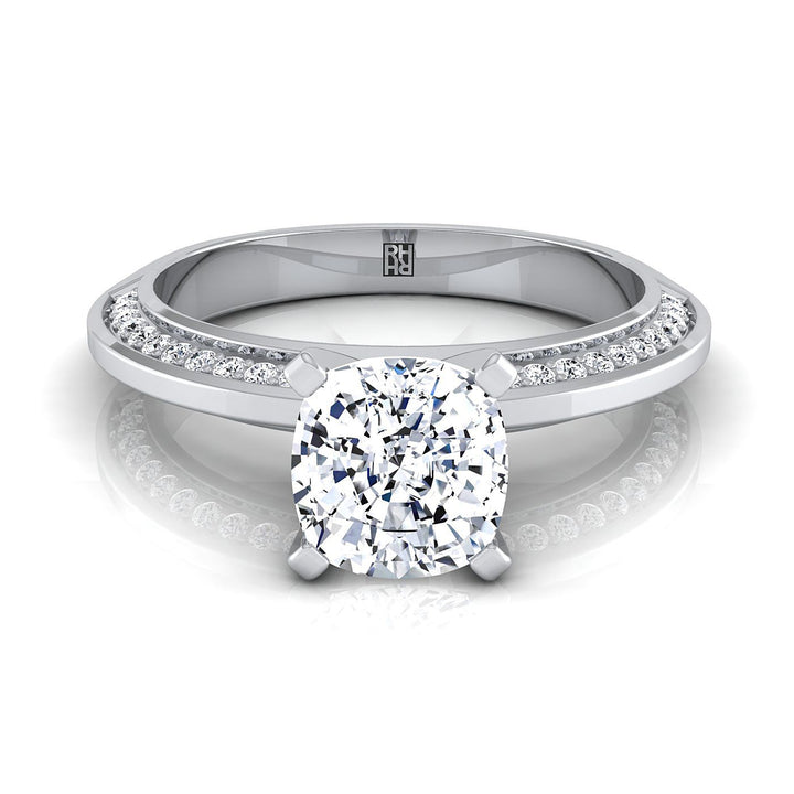 Knife Edge Micro-Pavé Cushion, in 18K White Gold | RockHer