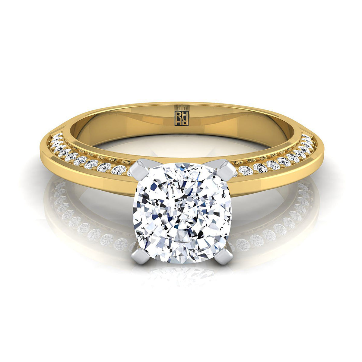 The Clover cushion engagement ring setting in 18K Yellow Gold | RockHer
