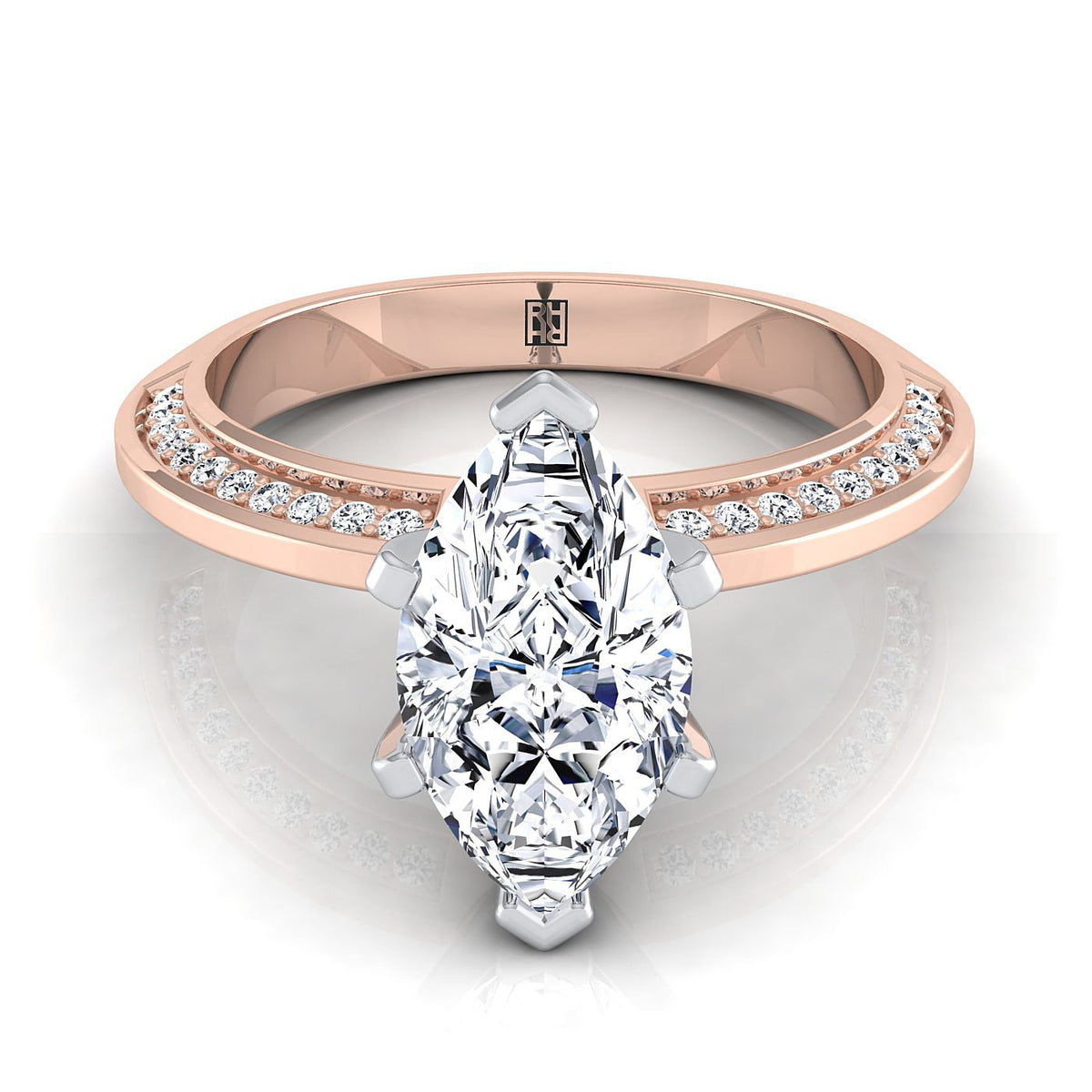 The Clover marquise engagement ring setting in 14K Rose Gold | RockHer