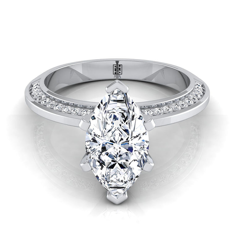 The Clover Knife Edge Pavé Marquise Engagement Ring Setting in 18K White Gold