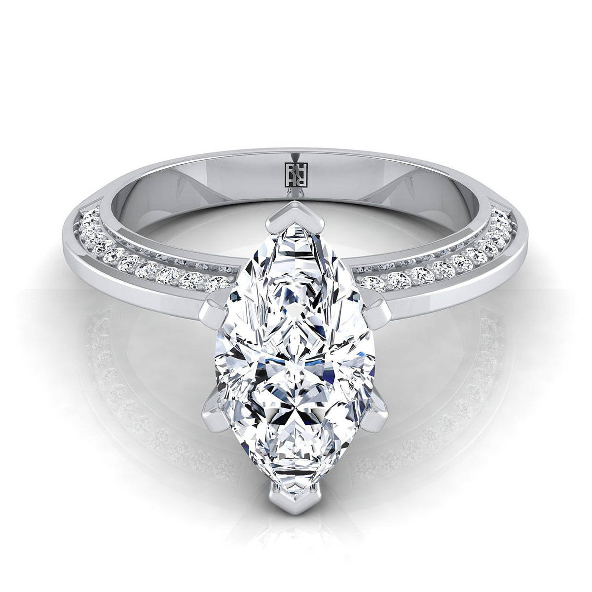 The Clover marquise engagement ring setting in 18K White Gold | RockHer
